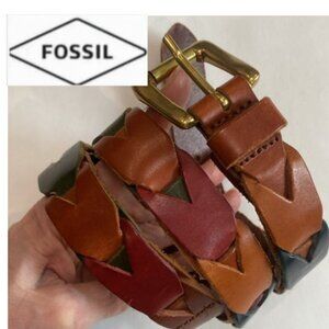 Fossil Multi-colour Leather Belt with Gold Brass Buckle